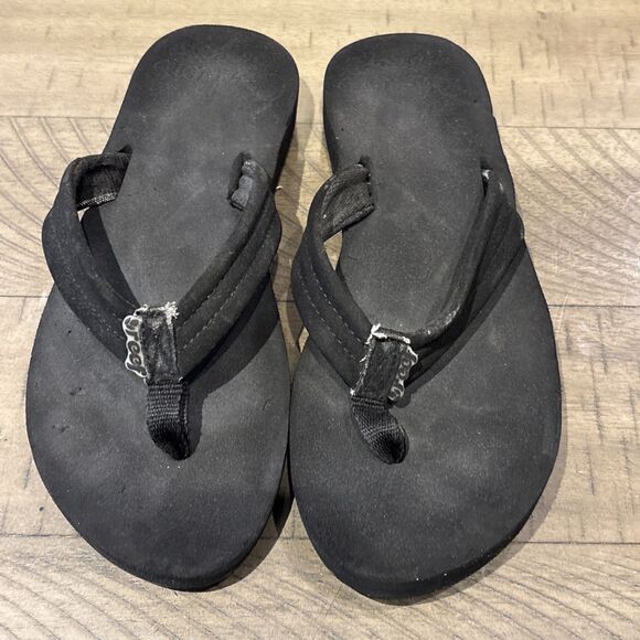 Womens Reef Sandals Flip Flops Shoes Size 6 Black Flat Comfort - Picture 2 of 6